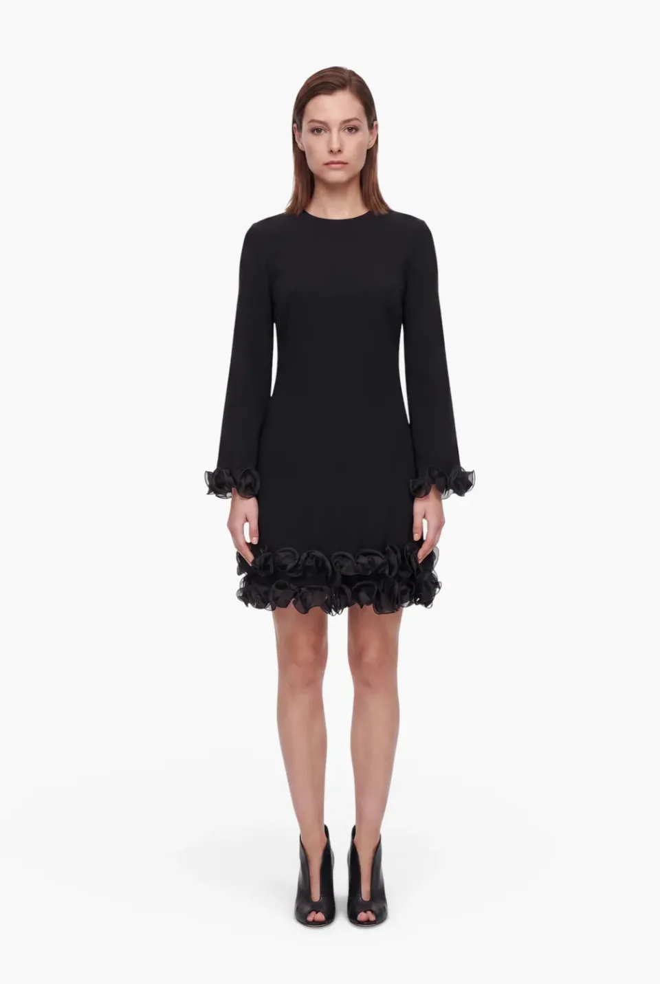 Ana Alcazar Enfyra abito cocktail nero balze organza
