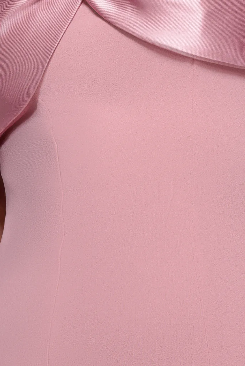 Goddiva Bardot Pageant Princess abito midi rosa blush attillato