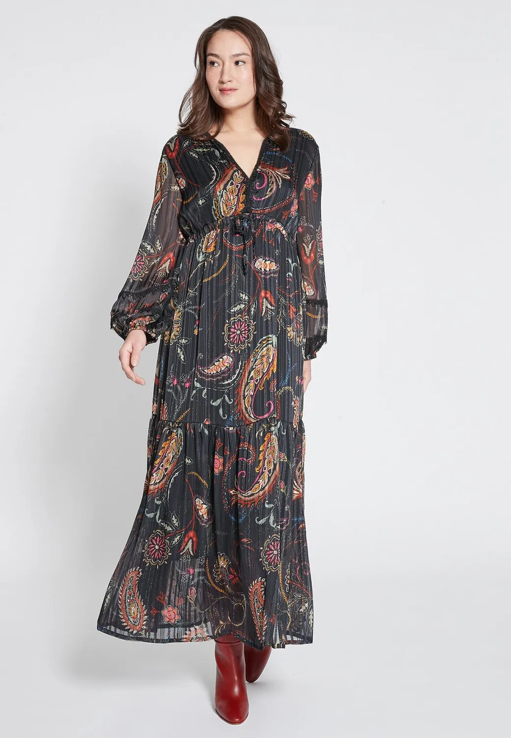 Ana Alcazar Habwy vestito lungo paisley balze