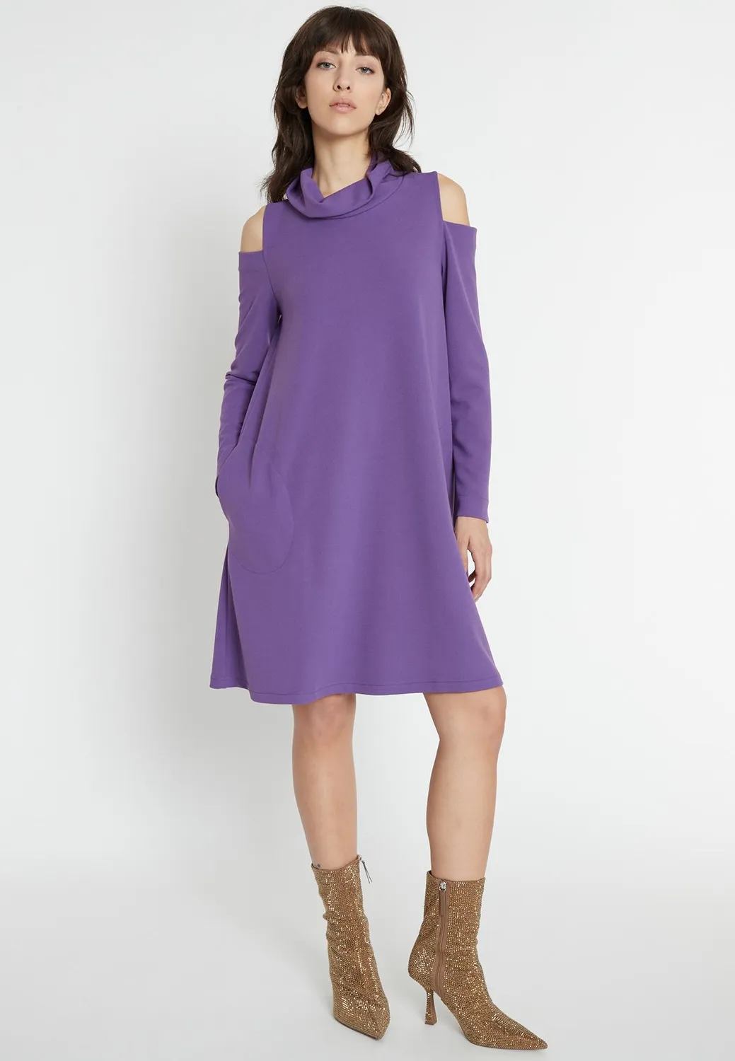 Ana Alcazar Okara abito corto viola con cut-out
