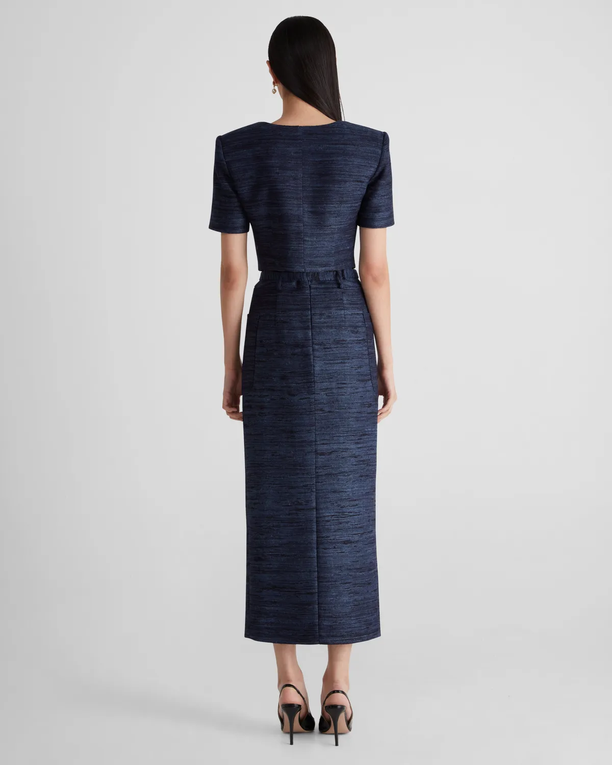 Violante Nessi Corot gonna matita blu tweed seta