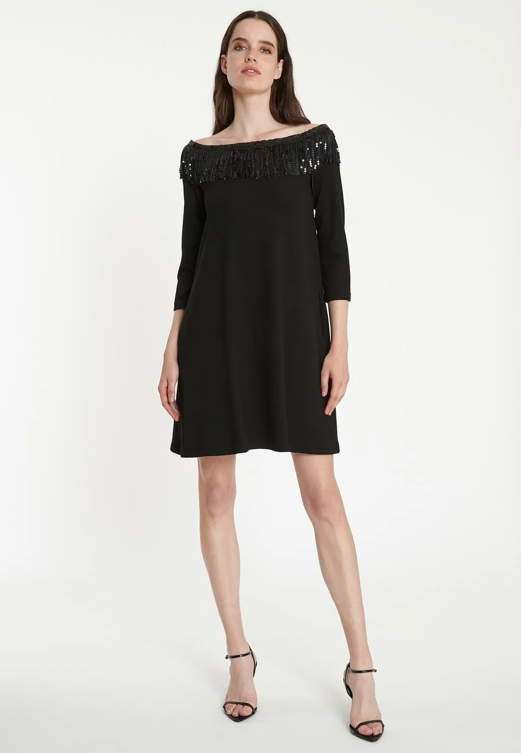 Ana Alcazar Tira Carmen abito nero corto in jersey paillettes