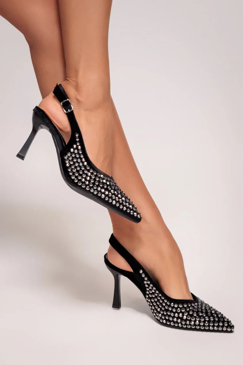Goddiva Rhinestone Slingback décolleté nere strass