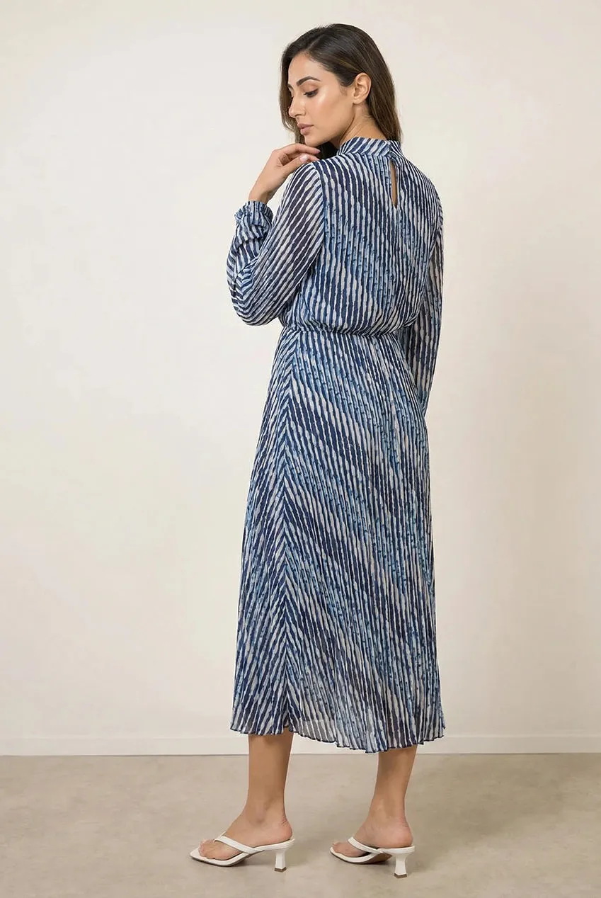 Blue Vanilla High Neck Bubble abito blu fantasia midi