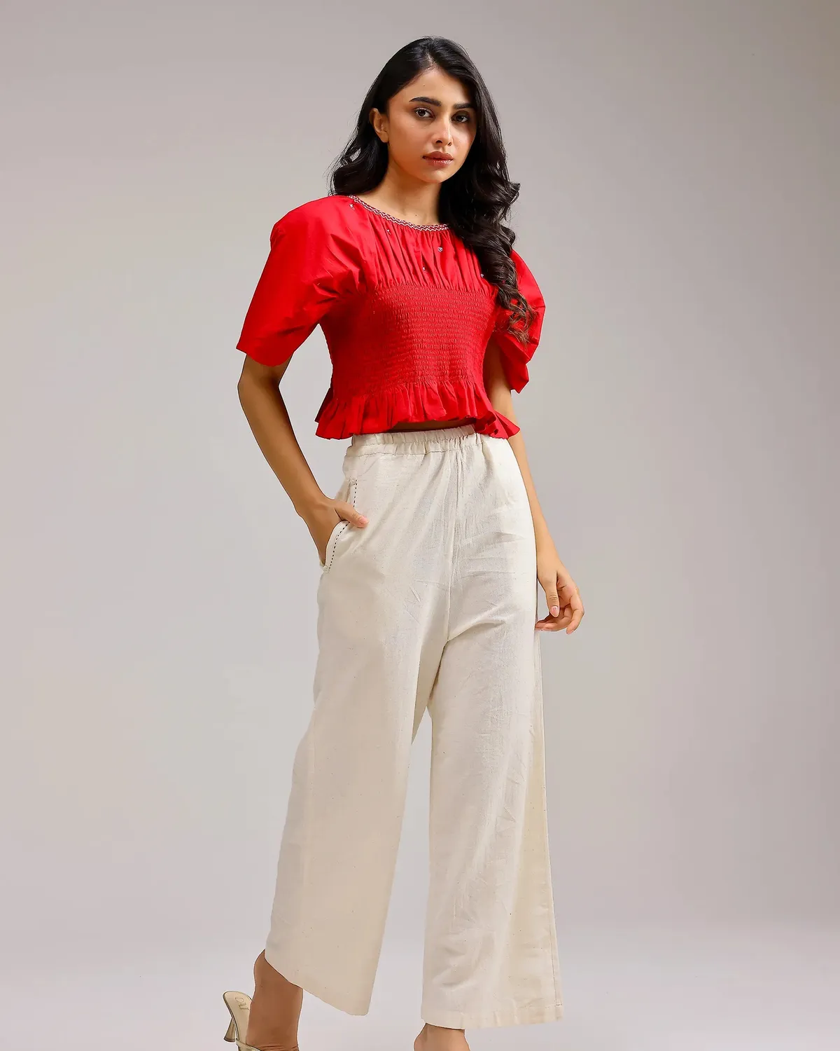 Our Dve Peplum Top top rosso smock taglia unica