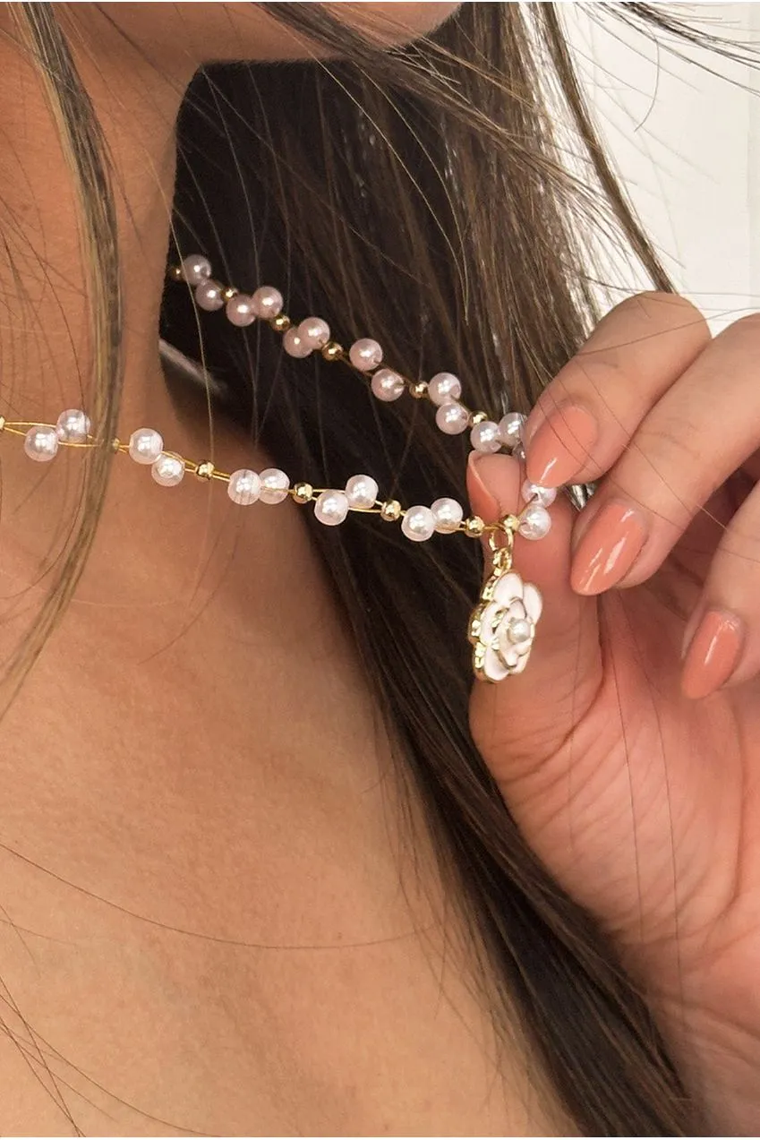 SVNX Pearl Chain collana perle camelia oro bianco