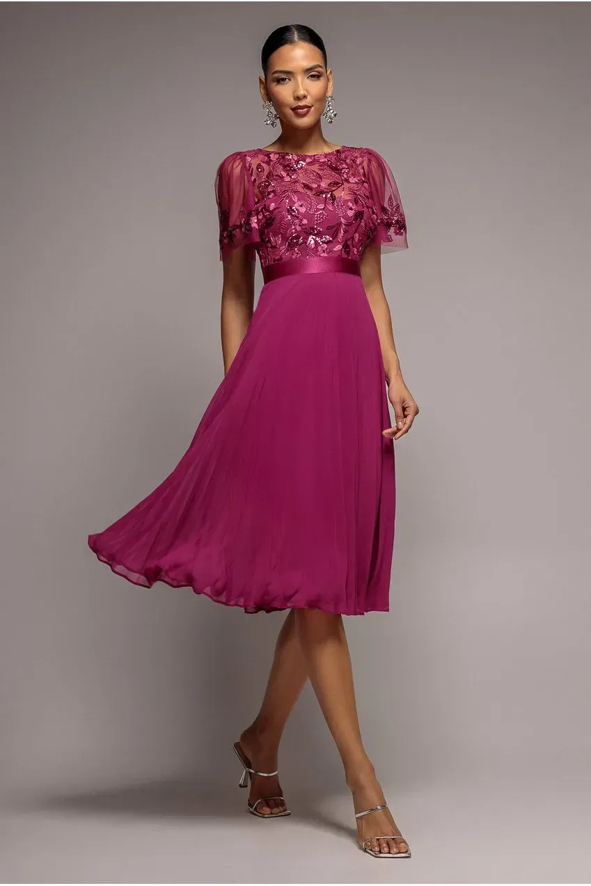 Goddiva Embroidered abito midi magenta in chiffon