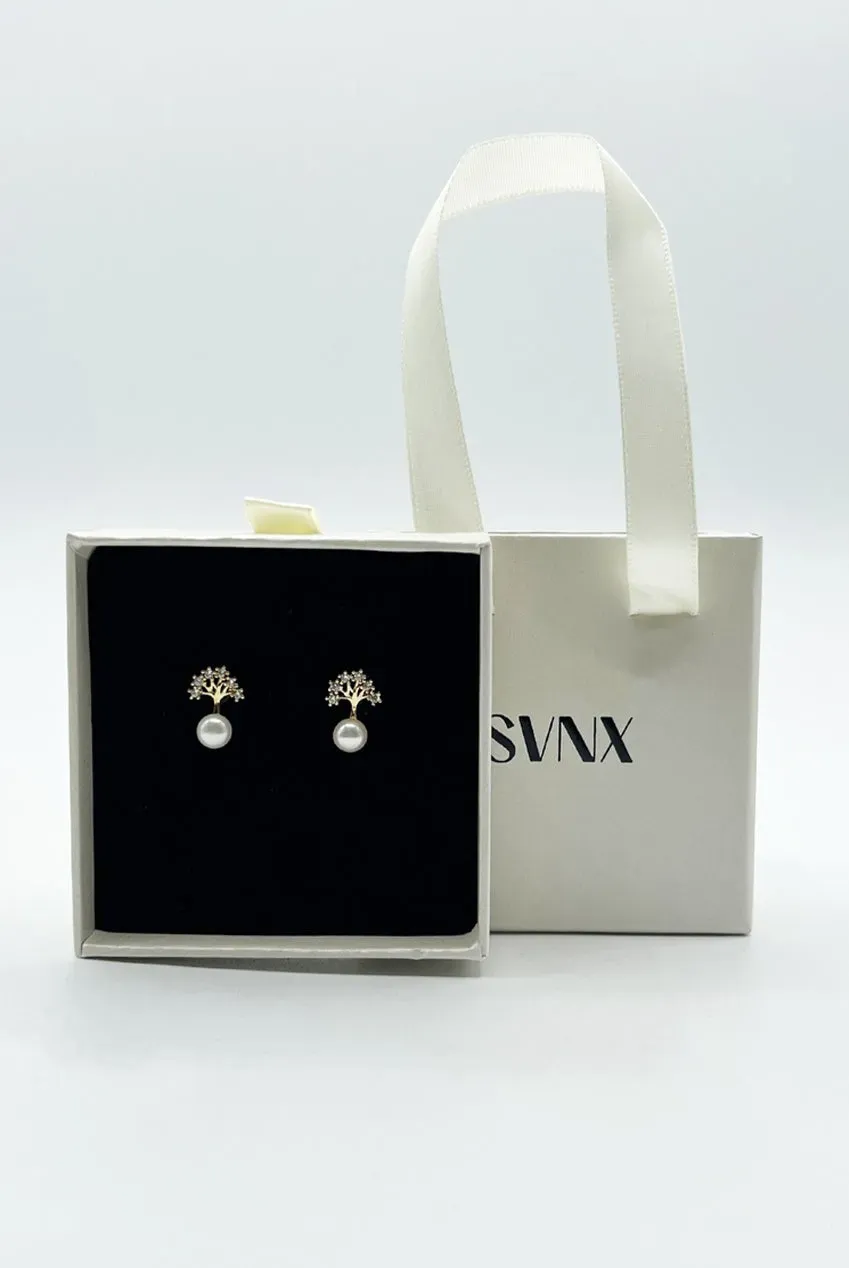 SVNX Diamante Tree orecchini perla oro scatola regalo
