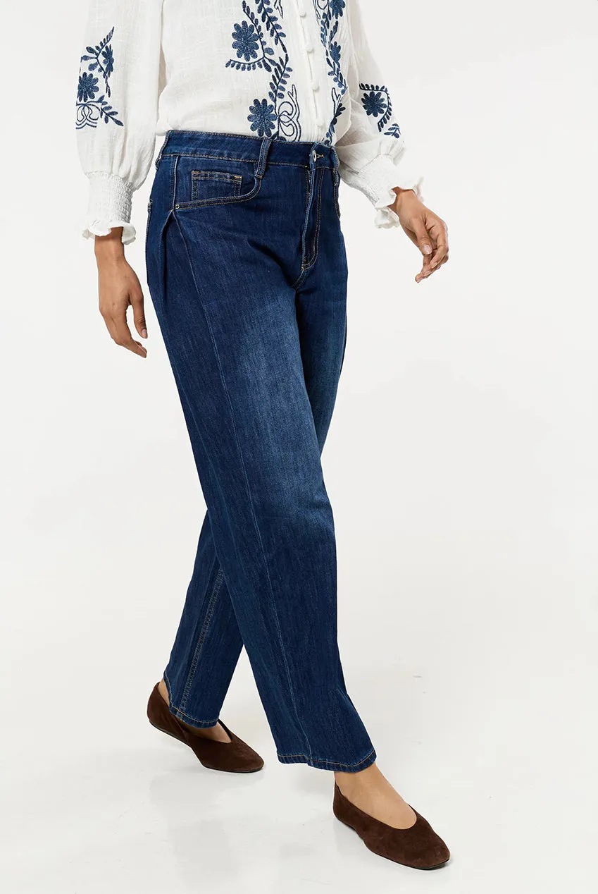 Liquorish Wide Leg jeans donna blu lavaggio scuro