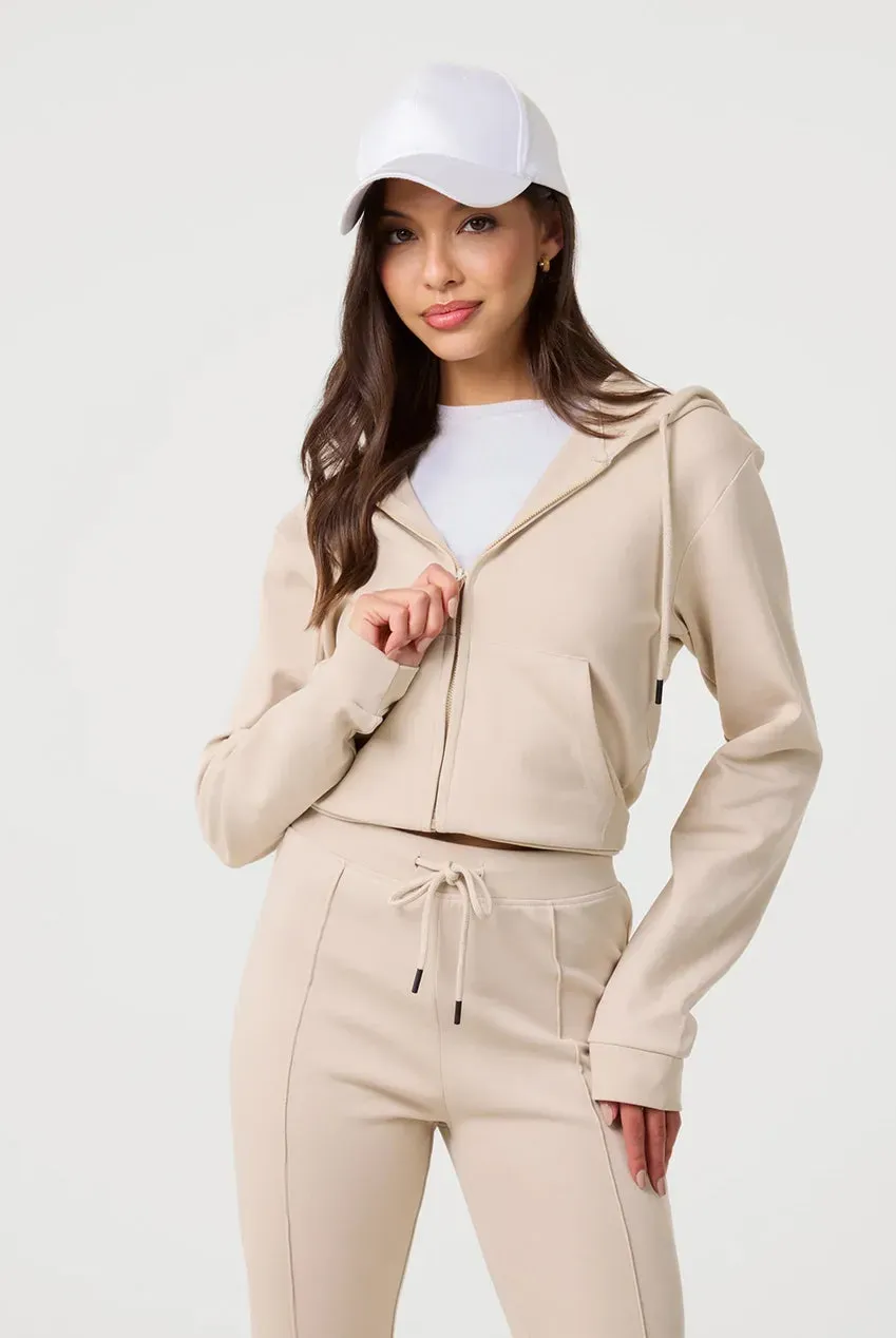 Pink Vanilla Zip Up felpa corta stone cotone con cappuccio