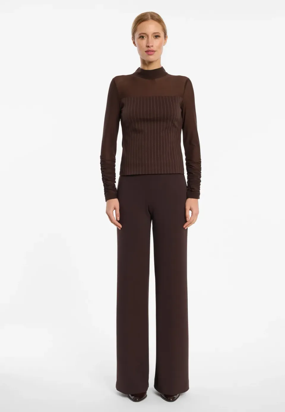 Ana Alcazar Elioranette top mesh gessato marrone