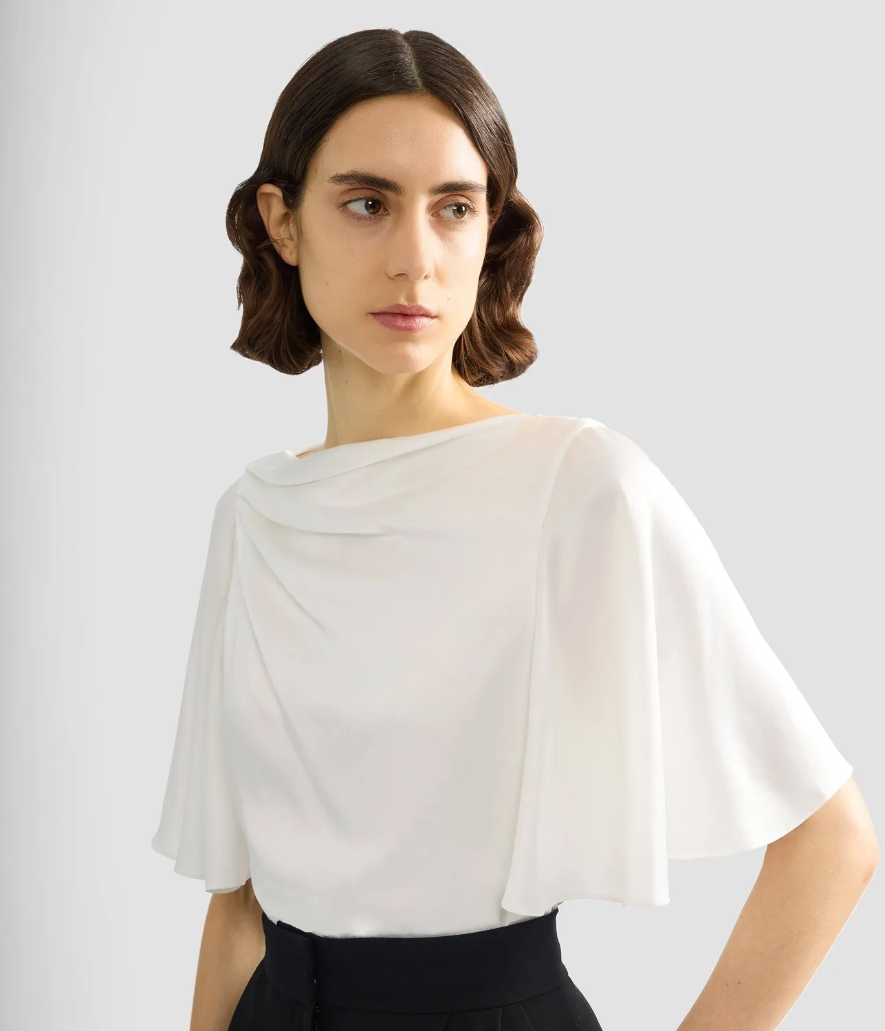 Erdem Draped Short Sleeve top bianco satin