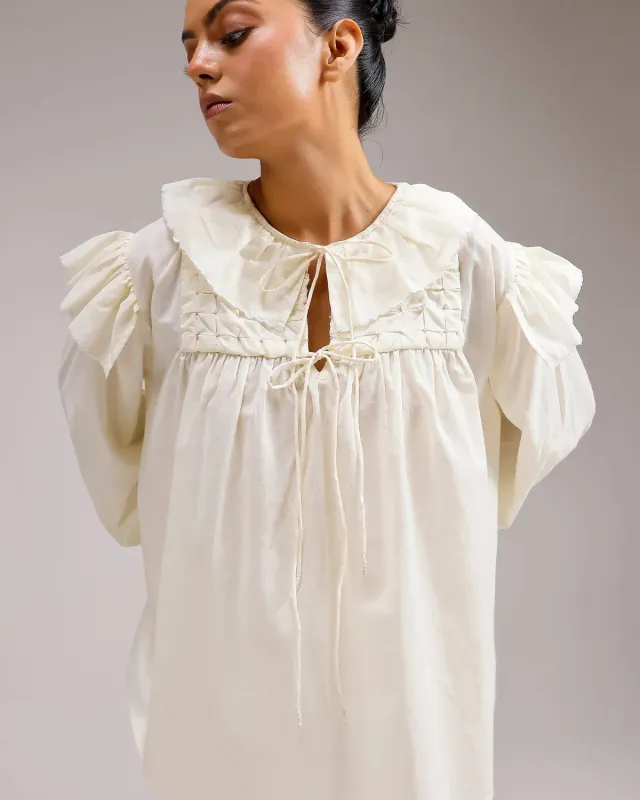 Our Dve Ivy top beige cotone volant