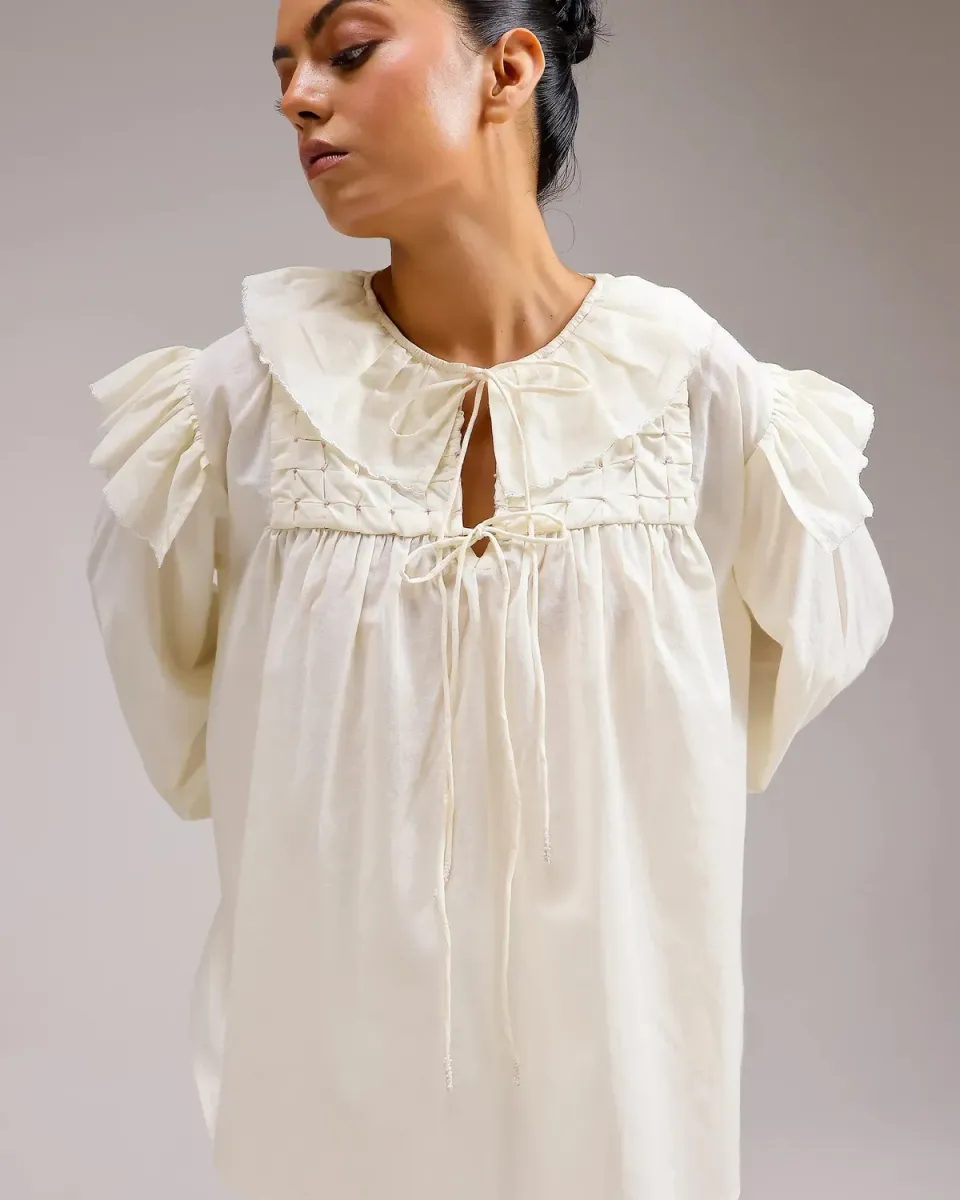 Our Dve Ivy top beige cotone volant