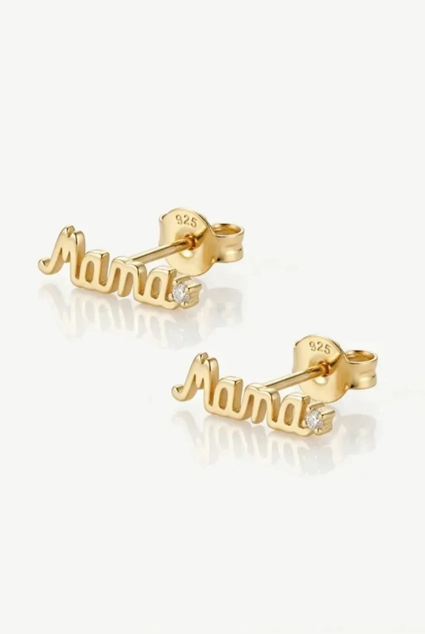 MUCHV Mama Script orecchini a lobo oro con zircone