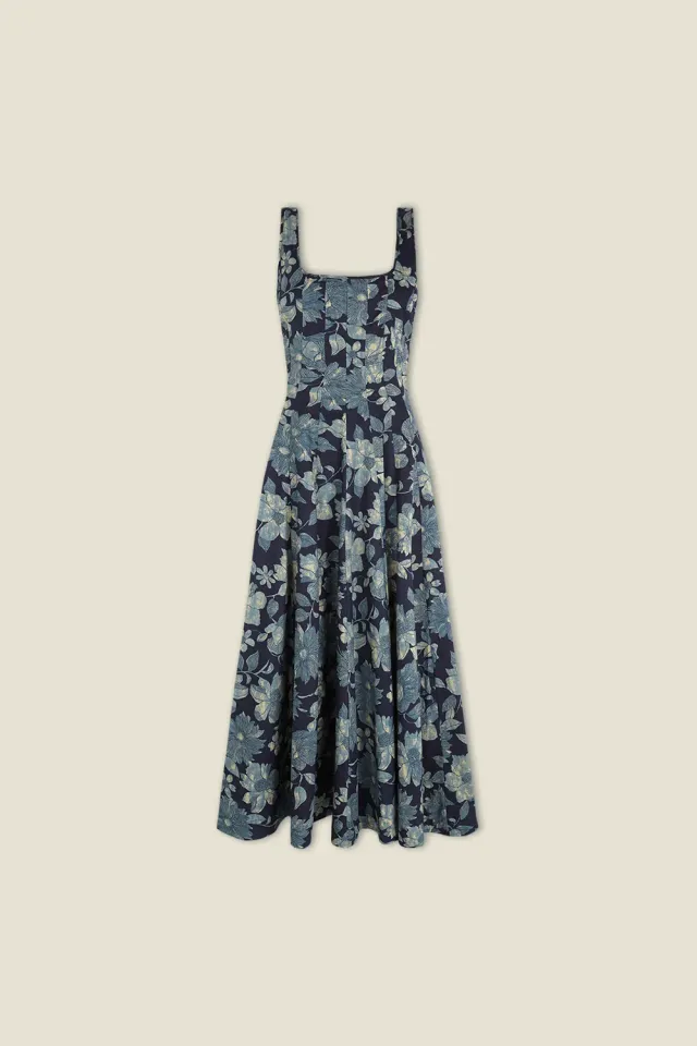 Dahlia Audrey vestito blu scollo quadrato