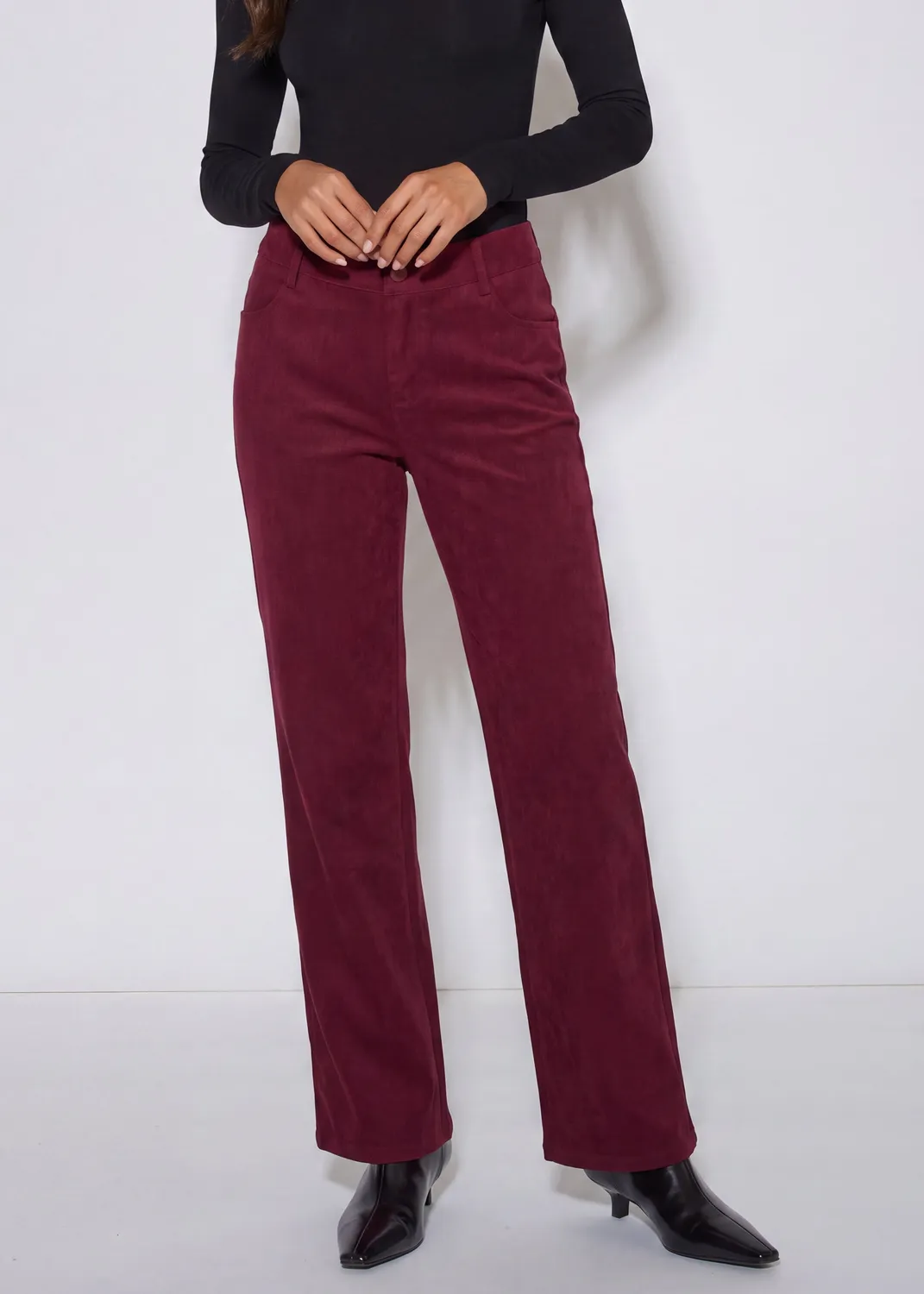 Gini London Mulberry pantaloni dritti velluto bordeaux