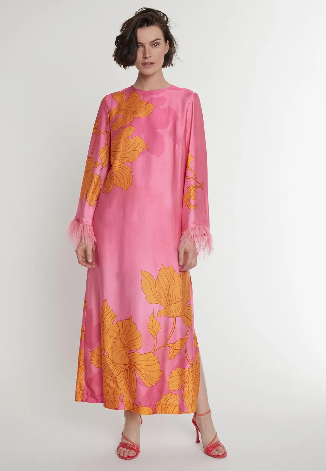 Ana Alcazar Pasmy caftano raso rosa maxi