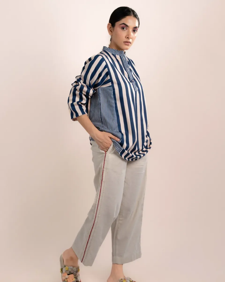Our Dve Zuri camicia blu righe spesse modal 29 pollici