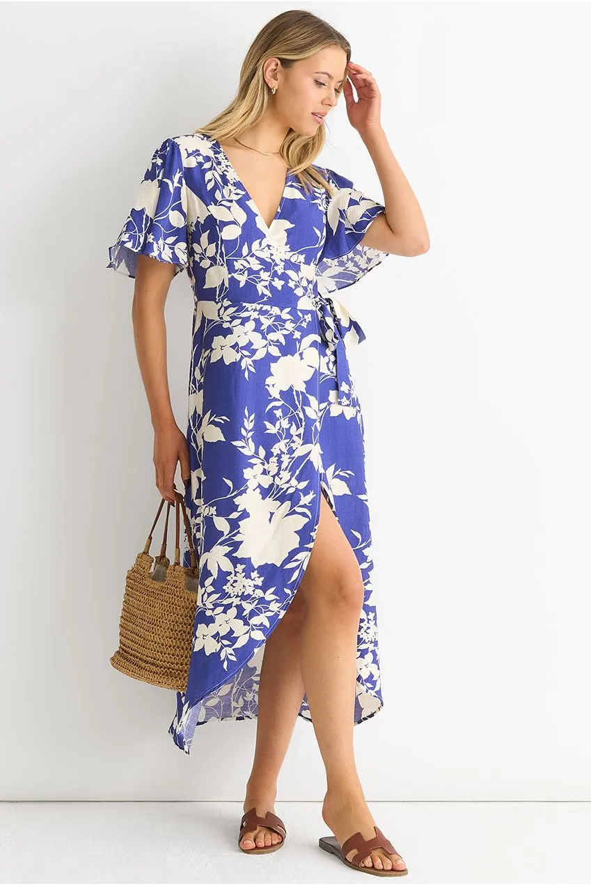 Gini London abito midi floreale blu in viscosa