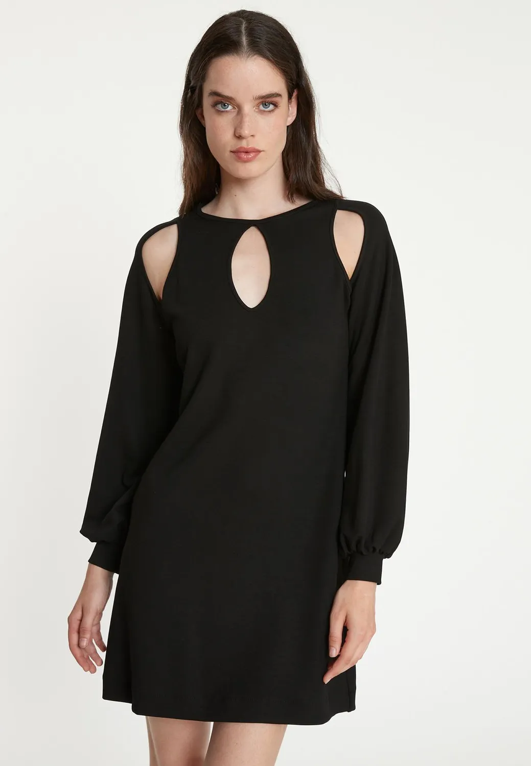 Ana Alcazar Tina abito nero corto jersey cut-out