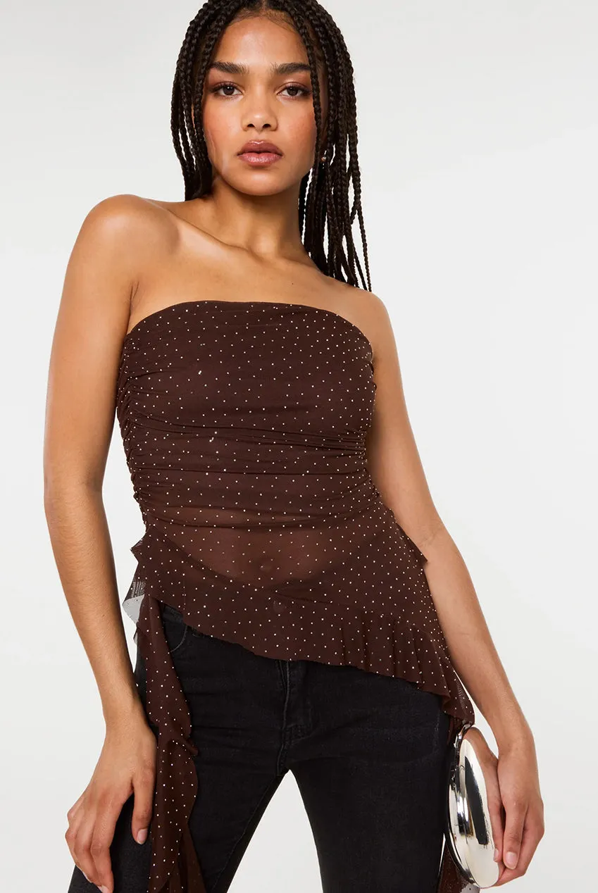 Pink Vanilla Asymmetric Diamante Top Fascia Cioccolato