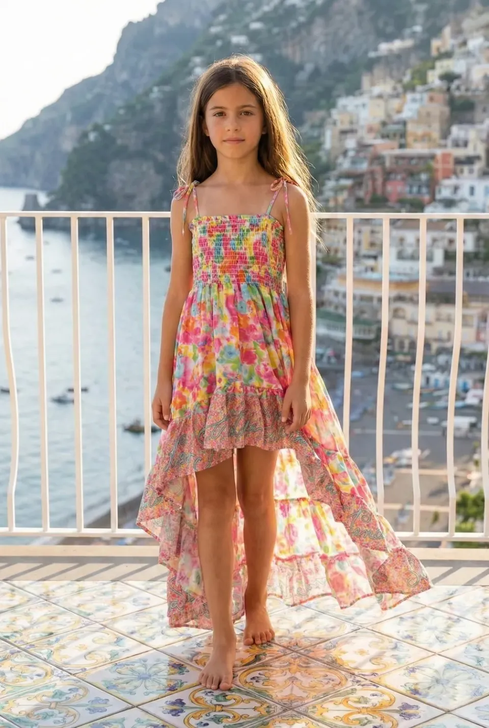 Antica Sartoria FC444 abito bimba bretelle fucsia