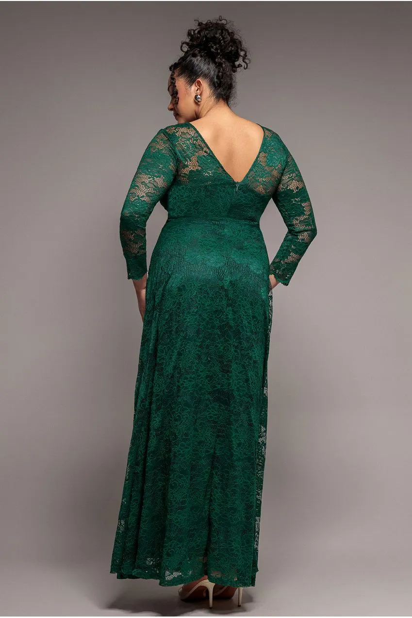 Goddiva Plus DR4496 abito maxi pizzo verde smeraldo curvy