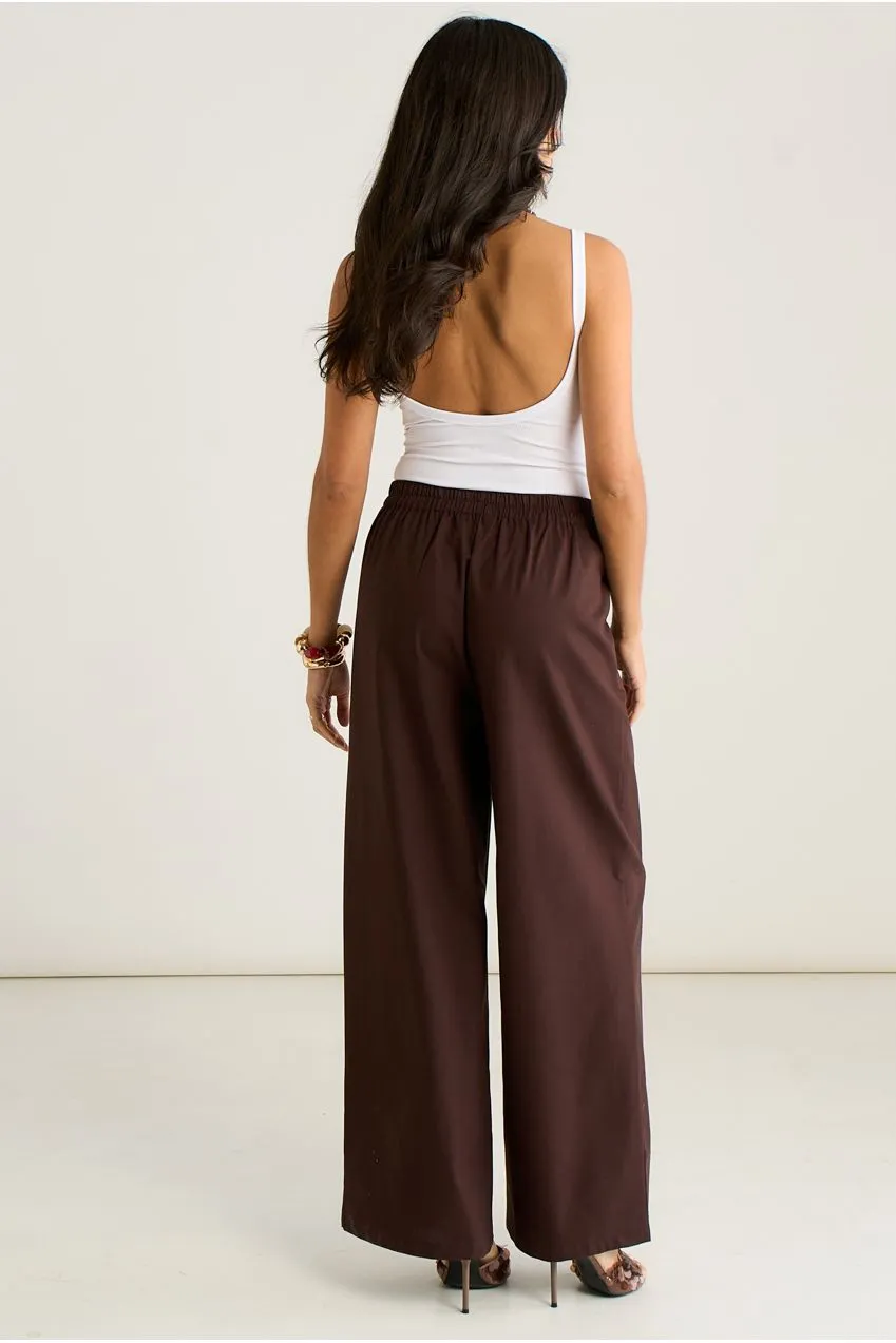 Gini London GL2227 Pantaloni Lino Marroni Gamba Larga