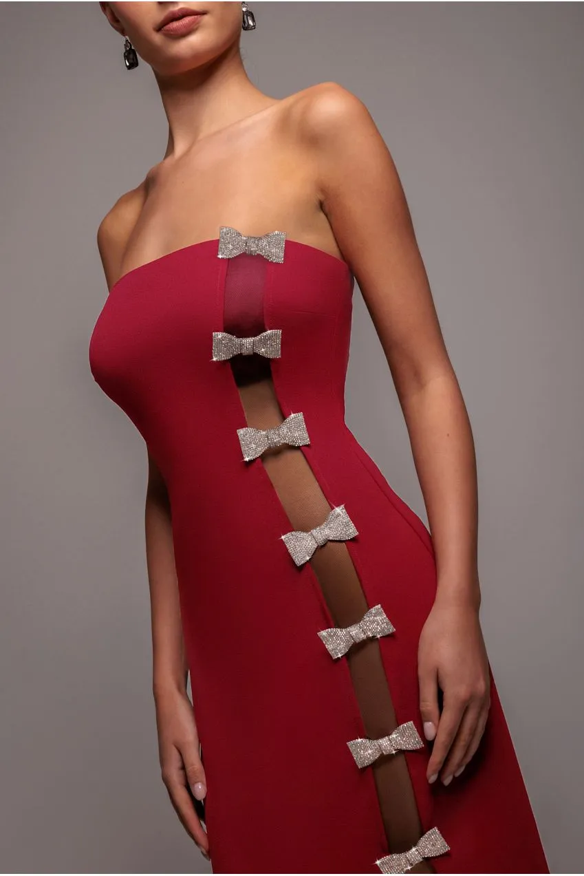 Goddiva Mermaid maxi abito bordeaux sirena spacco