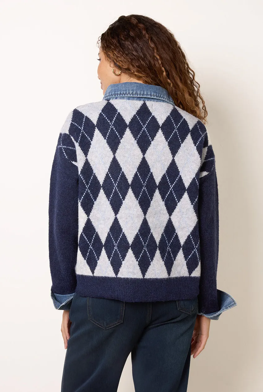Blue Vanilla maglione polo rombi navy maglia manica lunga