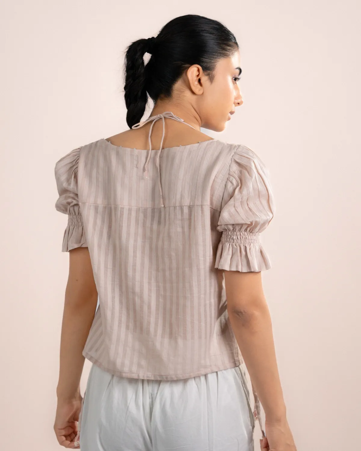 Our Dve Koi Top incrocio + tube top righe rosa cotone