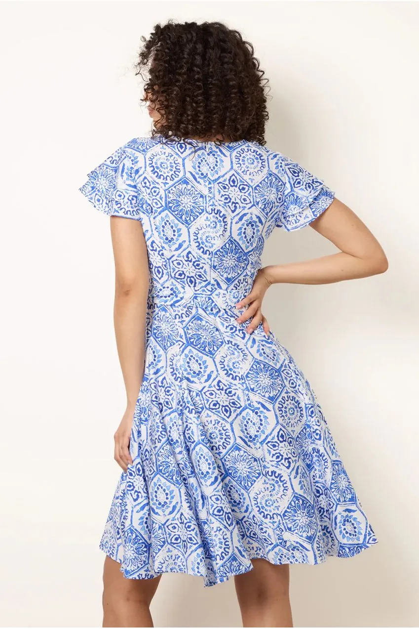 Blue Vanilla V Neck abito mini blu royal fantasia paisley