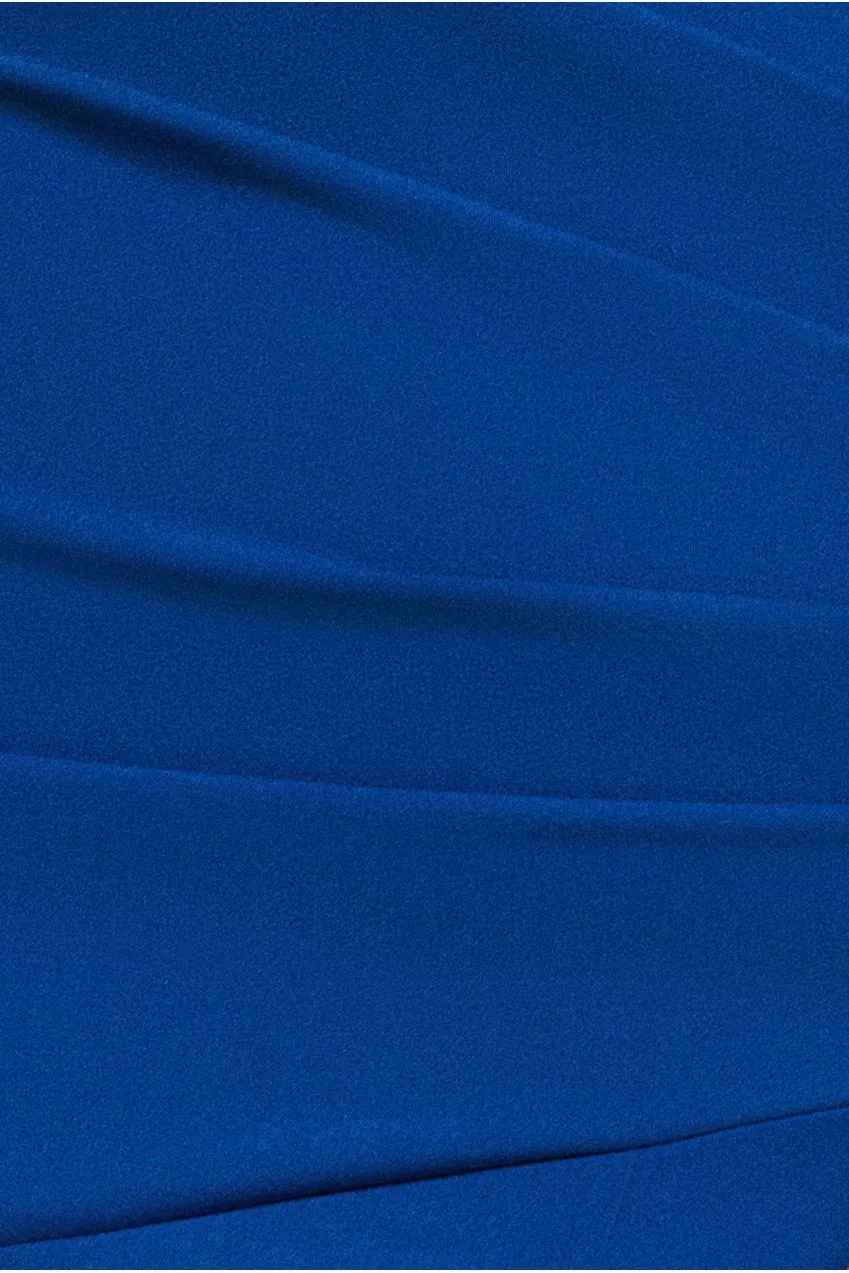 Goddiva Scuba Crepe abito maxi spalle scoperte blu royal