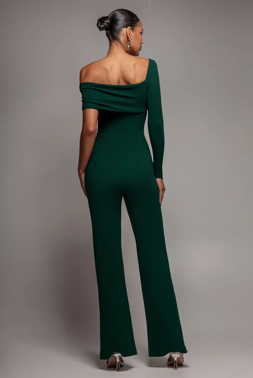 Goddiva One Shoulder tuta jumpsuit verde smeraldo scuba