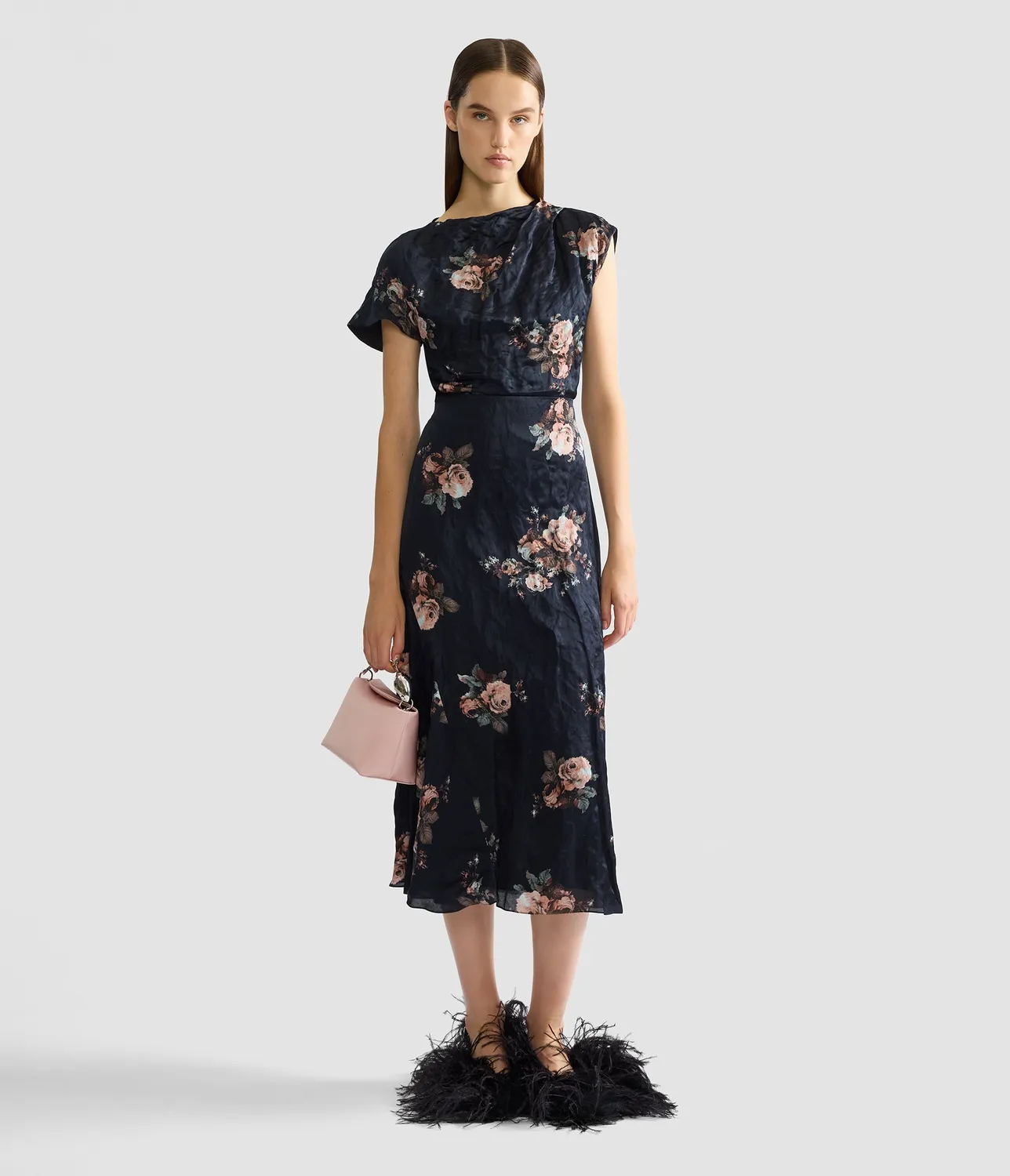 Erdem Top Raso Fiori Drappeggiato Maniche Corte