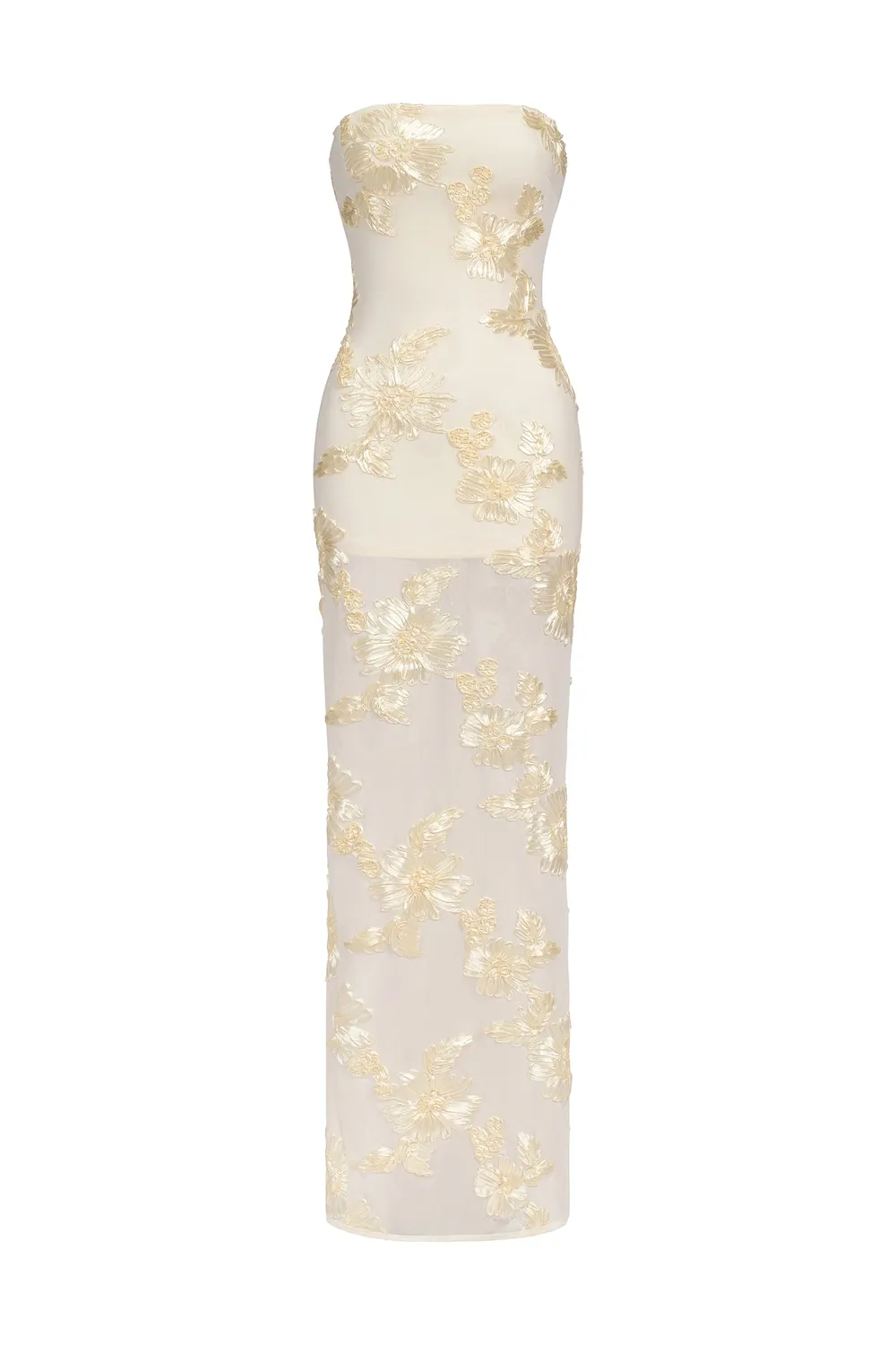 Bella Barnett Deliyn abito lungo bianco strapless fiori