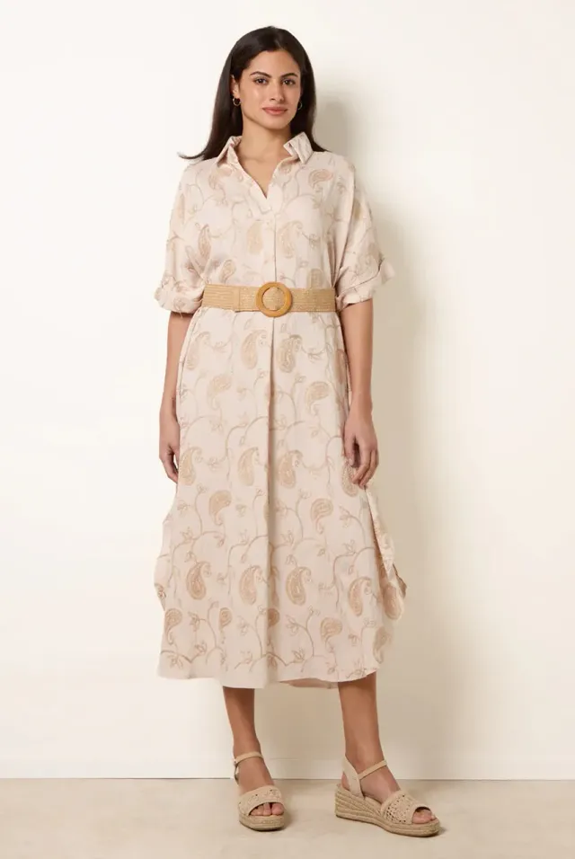 Blue Vanilla Tunica abito beige ricamo paisley taglia unica