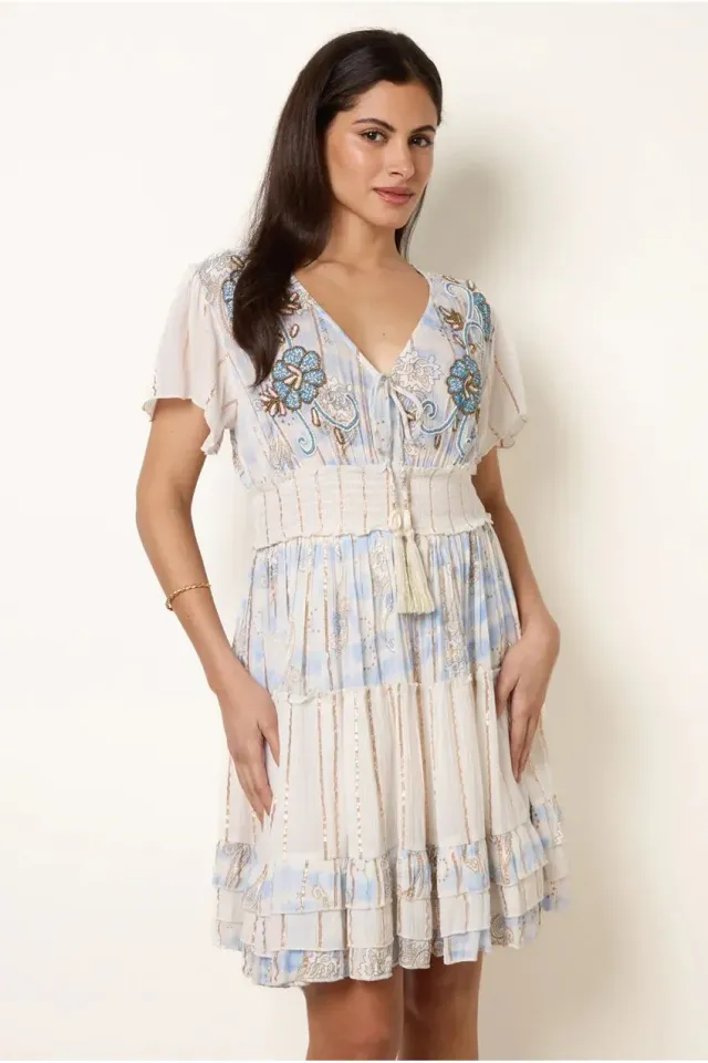 Goddiva Blue Vanilla abito mini blu S/M metallizzato