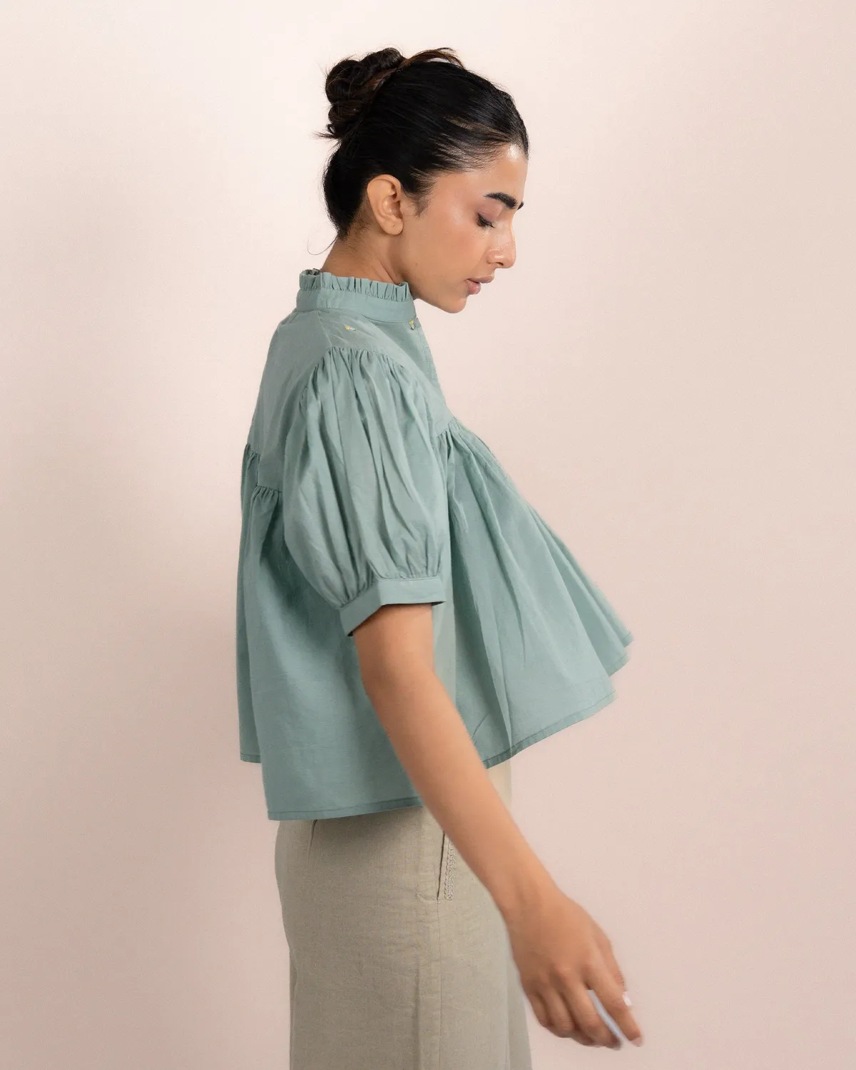 Our Dve Rosy top azzurro menta cotone