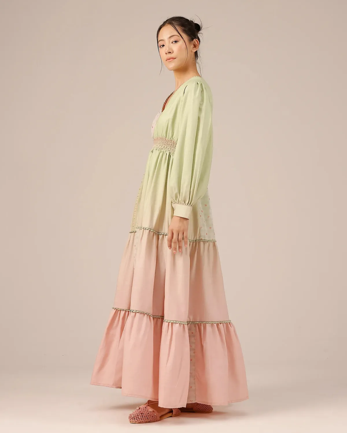 Our Dve Tropical Sorbet Pop Dress abito verde rosa lino