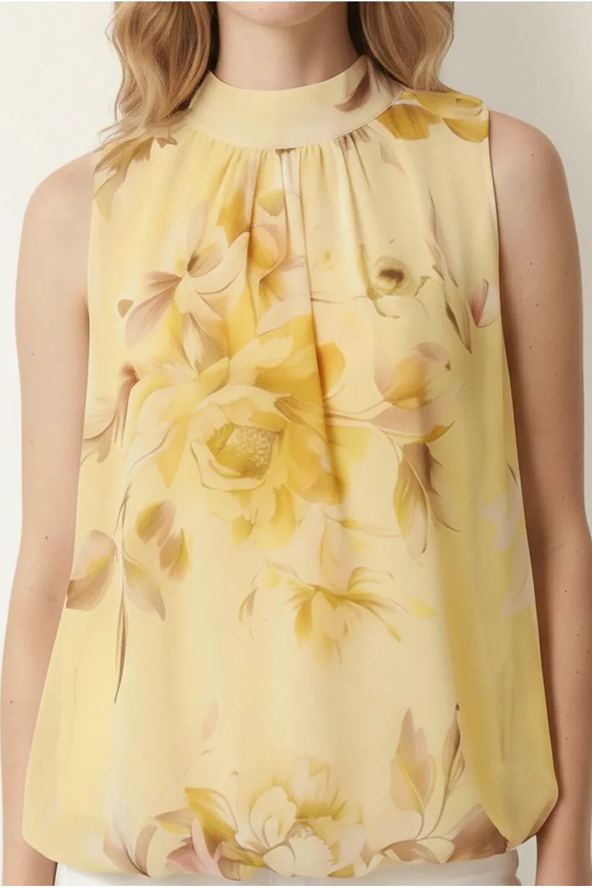 Blue Vanilla High Neck Puffball blusa limone smanicata