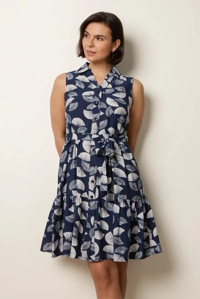 Blue Vanilla abito camicia mini navy fantasia con cintura