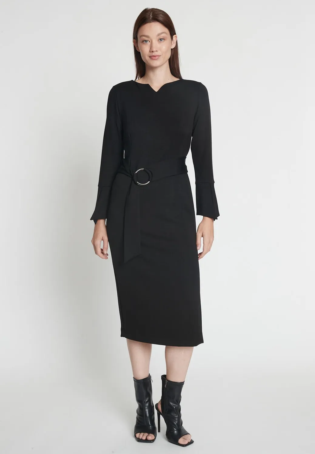 Ana Alcazar Mehea abito tubino nero jersey ufficio