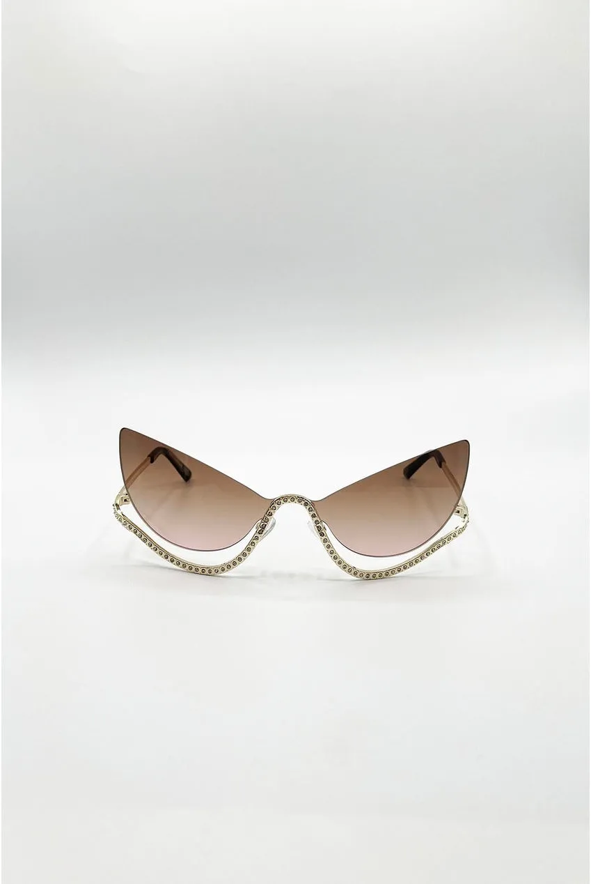 SVNX Butterfly occhiali da sole marroni strass taglia unica