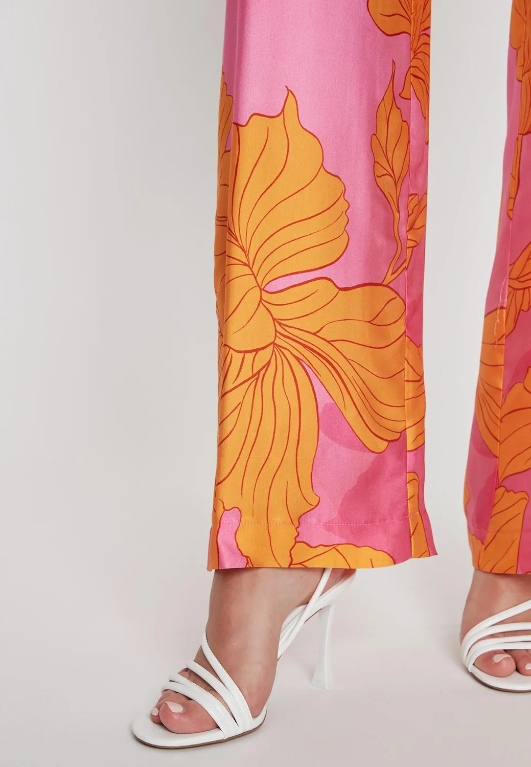 Ana Alcazar Paska pantaloni raso rosa a fiori