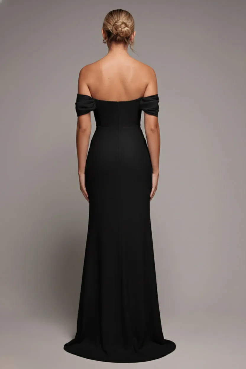 Goddiva Draped Sleeve abito maxi nero chiffon