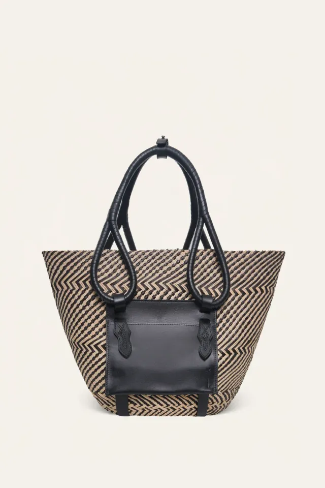 Johanna Ortiz Destination Seaside tote paglia nera ecru