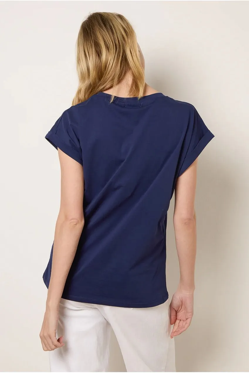 Blue Vanilla Floral t-shirt navy cotone ricamata