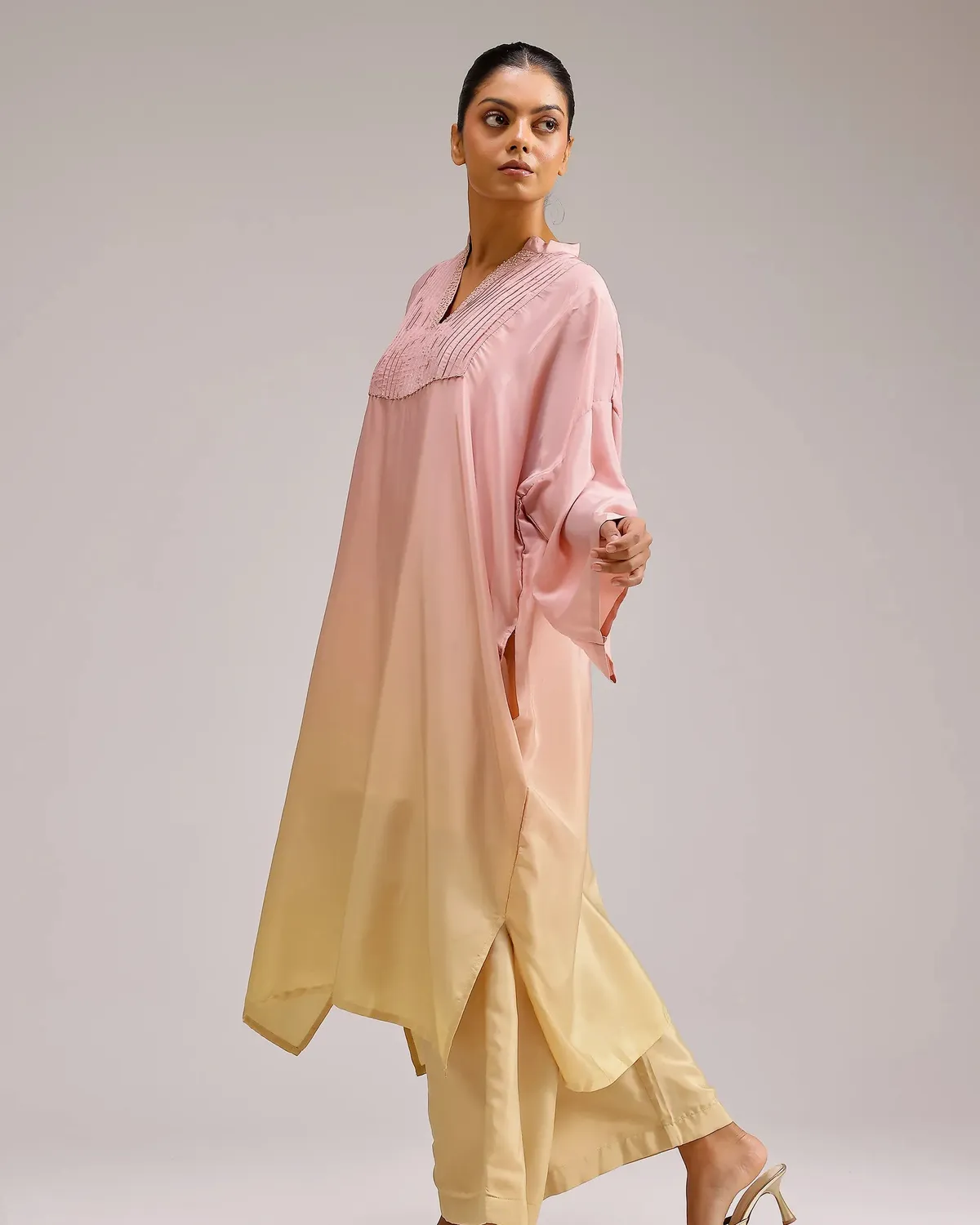 Our Dve Saanjh Fade completo kurta rosa giallo M crepe